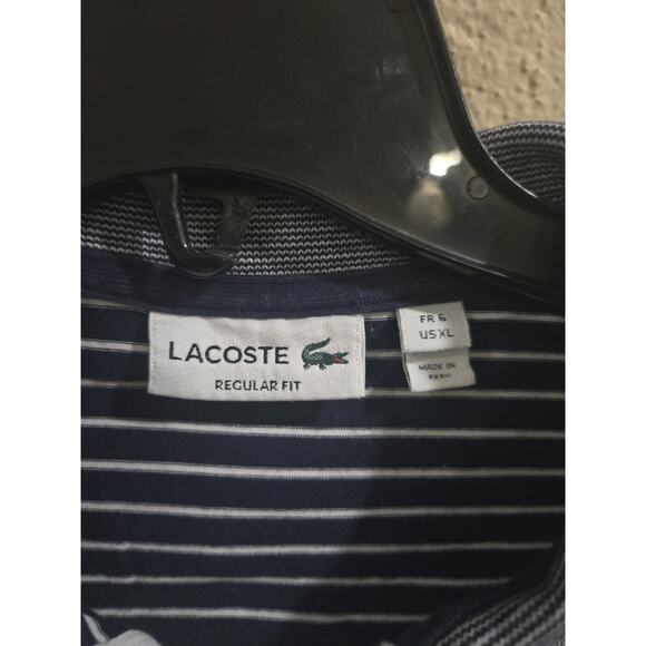 Lacoste Regular Fit Print Polo, Blue White Striped Short Sleeve Shirt, Size XL - Picture 4 of 5